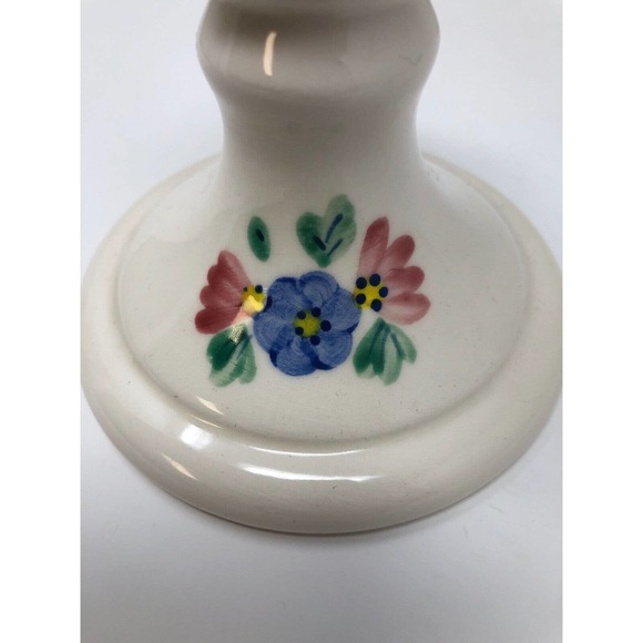 White Taper Candle Candlestick Holder Blue Pink Floral Design Pedestal Set of 2 - Picture 9 of 9